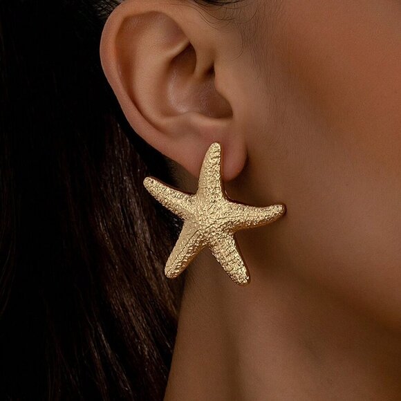 Gold Sexy Women's Cross-Border Hot-Selling Ocean-Themed Starfish Earrings - Picture 7 of 8